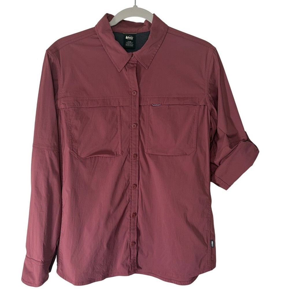 REI Co-op Women's Sahara Large Button Up Long Sleeve Shirt Hiking Mauve Gorpcore